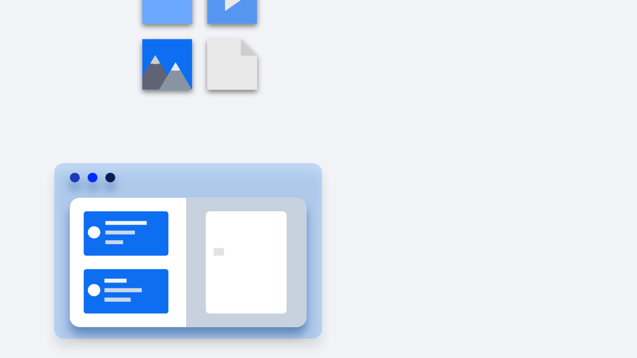 Dashboard UI illustration with blue content cards