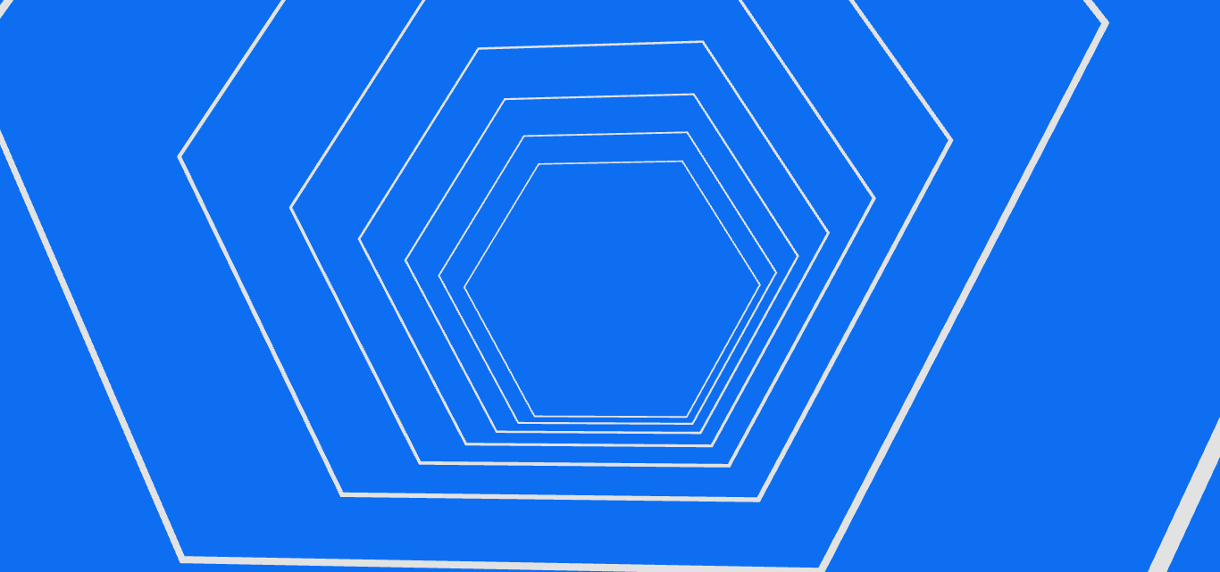 Layered white hexagonal outlines forming a geometric tunnel on blue.