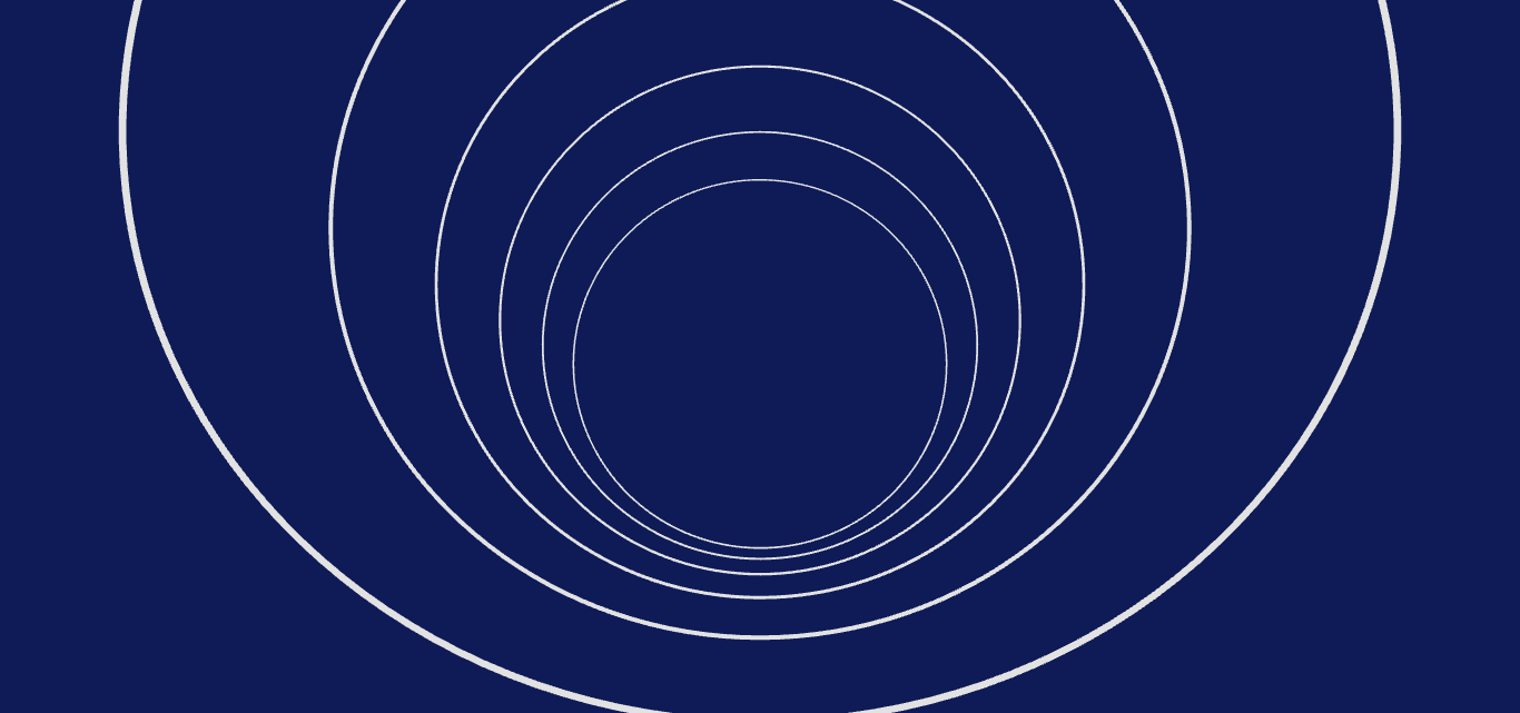 Concentric white elliptical rings forming a tunnel-like circle on deep blue.