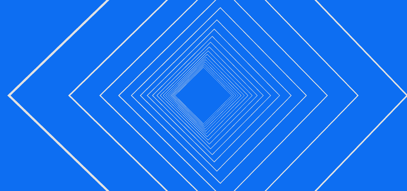 Repeating white diamond outlines forming a tunnel effect on bright blue.