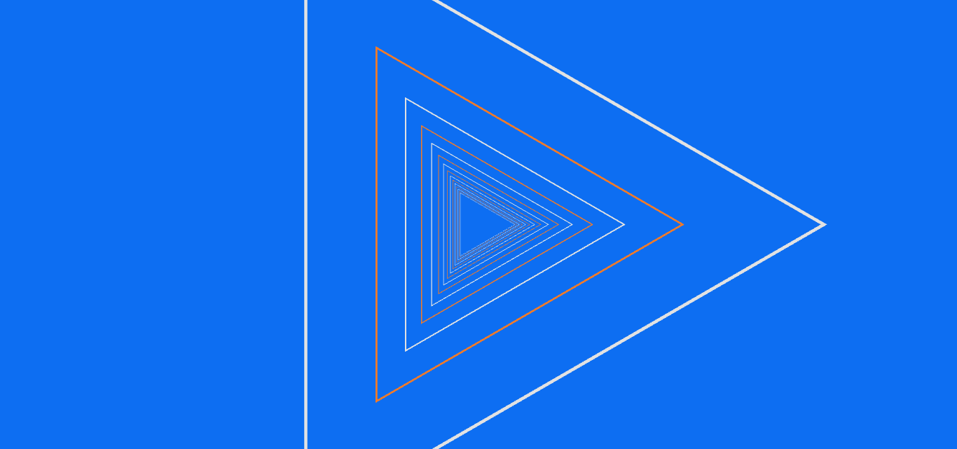 Concentric orange and white triangles creating a geometric tunnel on blue.