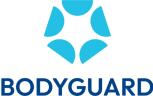 Bodyguard logo with blue geometric shield shape and bold blue text