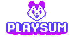 Playsum logo with stylized purple mascot and gradient text