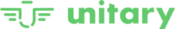 Unitary logo in green lowercase font with stylized wing-like symbol